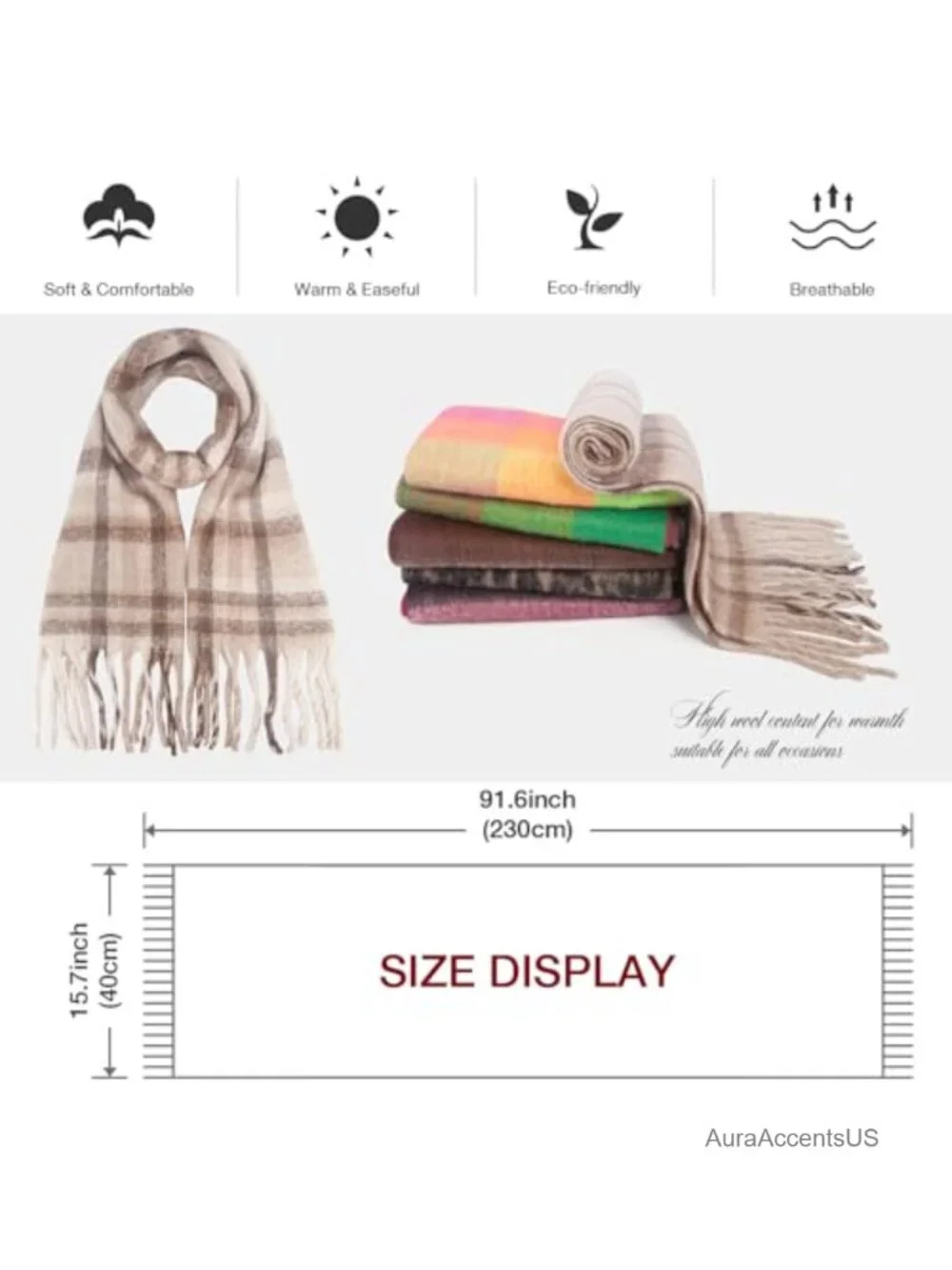Oversized Chunky Blanket Scarf for Women Winter Warm Plaid Shawl Wrap